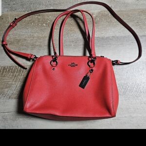 Excellent Condition Coach Red Leather Bag Etta Carryall Miami Red
